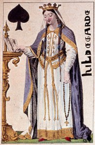 Representasjon av Hildegarde de Vintzgau (757-783), kone til Charlemagne (Charles I). Detalj av et spillekort laget av Gustave Houbigant (1789-1862) 1800-tallets Paris B.N.