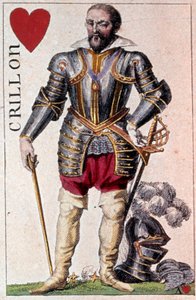 Representasjon av Louis de Balbes de Berton, ridder med kallenavnet den modige Crillon. Detalj av et spillekort laget av Gustave Houbigant (1789-1862) 1800-tallets Paris B.N.