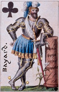 Representasjon av ridderen Pierre Terrail, Lord of Bayard (1476-1524). Detalj av et spillekort laget av Gustave Houbigant (1789-1862) 1800-tallets Paris B.N.
