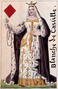Representasjon av den hvite dronningen av Castilla (1188-1252). Detalj av et spillekort laget av Gustave Houbigant (1789-1862) 1800-tallets Paris B.N.