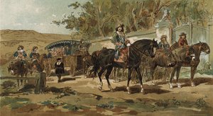 Stagecoach og eskorte, spanske Nederlandene, tidlig på 1600-tallet av Armand Jean Heins