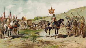 Krigsvogn og lituusblåsere, korstogenes tid, 1000-tallet av Armand Jean Heins