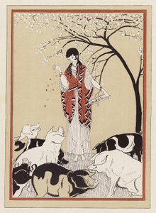 Circe mater kameratene til Odysseus etter å ha gjort dem til griser (farge litho)
