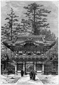 Portiko av Temple of the Four Dragons Nikko Toshogu, Nikko, Japan, 1895.