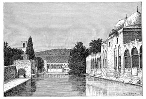 Moskeen og fontenen til Abraham, Ofra ved Tayyibah, Vestbredden, Israel, 1895.