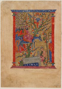 Folio fra et armensk manuskript: The Entry into Jerusalem, ca. 1500 (blekk, ugjennomsiktig wc og gull på papir) av Armenian School