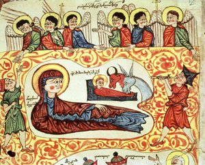 Ms 404 fol.1v Fødselen, fra et evangelium