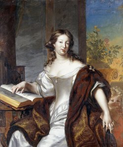 Portrait of a Lady, sittende trekvart lengde, i hvit kjole og pelsfôret kappe, 169-