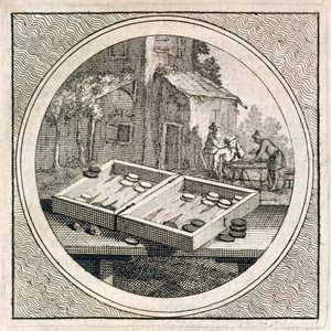 Backgammonsett og spillere fra Stichtelyke Zinnebeelde av Arnold Houbraken