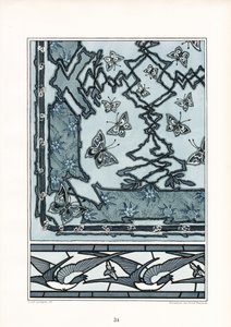 Dekorativt mønster i jugendstil med svaler og sommerfugler (lito)