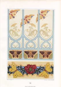 Insektmotiver i jugendstil-ornamentikk: Sommerfugler, møll og valmueblomst (lito)