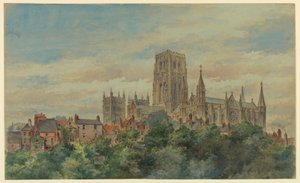Tegning, utsikt over Durham-katedralen, 1883