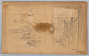 Skisse av landskap og trapp av Arnold William Brunner