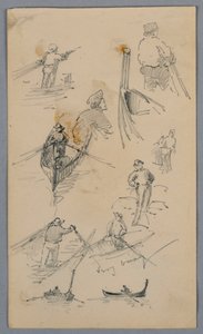 Skisser av figurer på båter av Arnold William Brunner