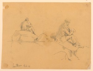 To skisser av en mann som sitter på steiner i San Remo av Arnold William Brunner