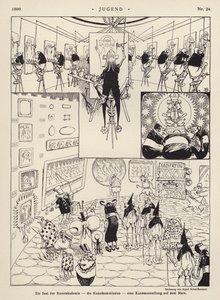 Et rom ved Kunstakademiet; kunstkommisjonen; en kunstutstilling på Mars (litho) av Arpad Schmidhammer