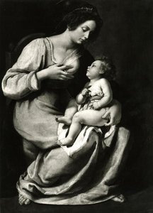 Madonna of the Cherries (olje på lerret) (s/hvitt bilde) av Artemisia Gentileschi