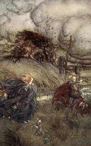 Og nå møtes de aldri i lund eller grønt, Ved fontenen klar eller spranget stjernelys. Men de gjør kvadratisk, illustrasjon fra 