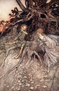 Jeg er nattens lystige vandrer, illustrasjon fra "Midsummer Nights Dream" av William Shakespeare