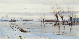 Vinterlandskap med oversvømt elv, 1889 (wc) av Arthur Anderson Fraser