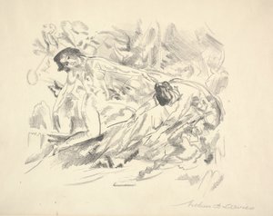 To kvinnelige figurer i et landskap (blyant på papir) av Arthur Bowen Davies