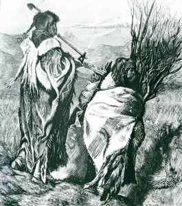 Hiawatha og Minne-Ha-Ha, gravert av Joseph Swain (1820-1909) 1870 (gravering) (s/hvitt foto) av Arthur Boyd (after) Houghton