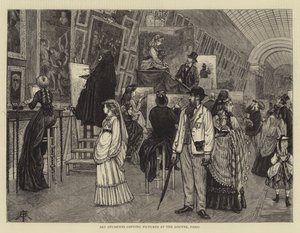 Kunststudenter som kopierer bilder ved Louvre, Paris