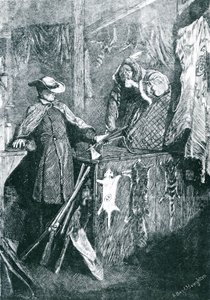 Byttehandel med indianerne i de vestlige delstatene i Amerika, gravert av Joseph Swain (1820-1909) 1871 av Arthur Boyd Houghton