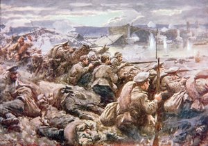 En heroisk russisk bakvaktaksjon i det store polske tilfluktsstedet (color litho)