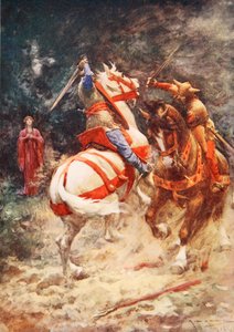The Knight of the Swan (farge litho) av Arthur C. (after) Michael