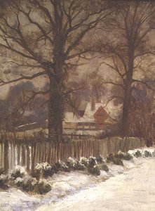 Elms in a Snowy Lane (olje på lerret) av Arthur Claude Cooke