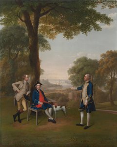 Arthur Holdsworth i samtale med Thomas Taylor og kaptein Stancombe ved elven Dart av Arthur Devis