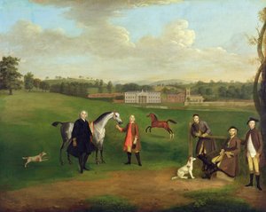 Lekk Okeover, pastor John Allen og kaptein Chester ved Okeover Hall, Staffordshire, ca. 1785 av Arthur Devis