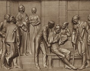 Florence Nightingale besøker pasienter, avlastning ved Woolwich sykehus, London (s/hvitt bilde) av Arthur George Walker