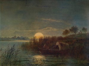 Elvescene av måneskinn, med båt, 1879, 1935