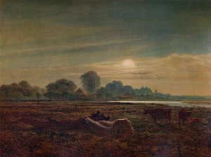 Elvescene av måneskinn, med storfe, 1879, 1935