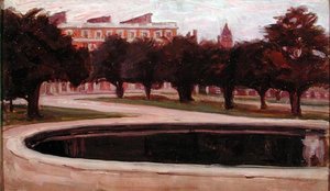Hampton Court Palace (olje på panel) av Arthur Haythorne Studd