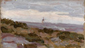 Landskapsstudie med vindmølle i horisonten, ca.1900