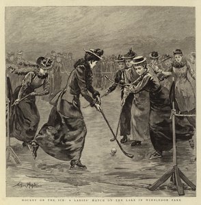 Hockey on the Ice, en damekamp på innsjøen i Wimbledon Park av Arthur Hopkins