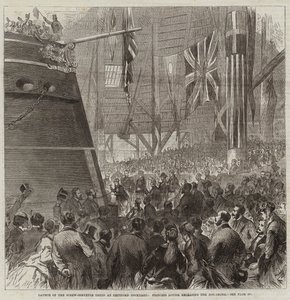 Lansering av Screw-Corvette Druid på Deptford Dockyard, Prinsesse Louise slipper Dog-Shore