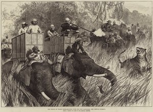Prinsen av Wales Tiger-skyting med Sir Jung Bahadoor, det kritiske øyeblikket av Arthur Hopkins
