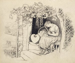 By the Cradle (penn og indisk blekk over grafitt) av Arthur Hughes