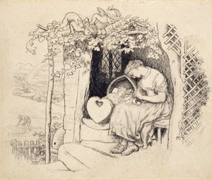 Ved vuggen, 1873 av Arthur Hughes