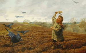 Kråkeskremmeren; "Duer og kråker, ta vare på tærne dine", 1884 av Arthur Hughes