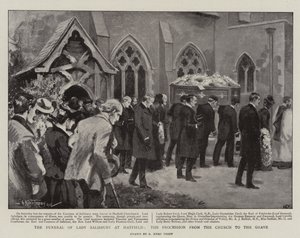 Begravelsen til Lady Salisbury på Hatfield, prosesjonen fra kirken til graven (litho)