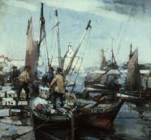 Harbour Scene (olje på lerret) av Arthur MacDonald