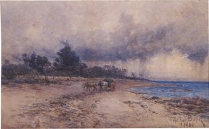 ikke tittel (samle tang før stormen, Sandringham -stranden) av Arthur Merric Boyd
