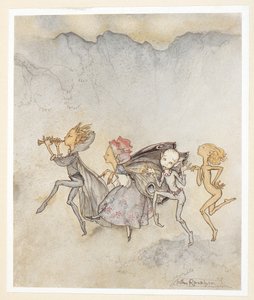 AKT IV: Scene I, linje 46 Hver og en snubler på tåen, Skal være her med mopp og klipp. Nymfer. av Arthur Rackham