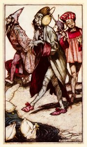 En laputisk gentleman tar en spasertur fra del III: A Voyage to Laputa etc i Gullivers Travels av Jonathan Swift av Arthur Rackham