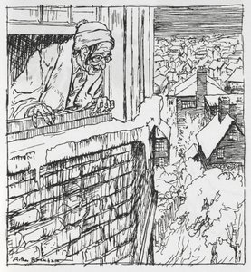 En mann ser ut av et vindu av Arthur Rackham